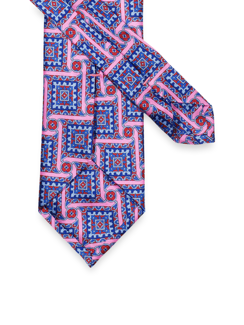 Geometric Italian Printed Silk Tie - Blue Multi - Image 2