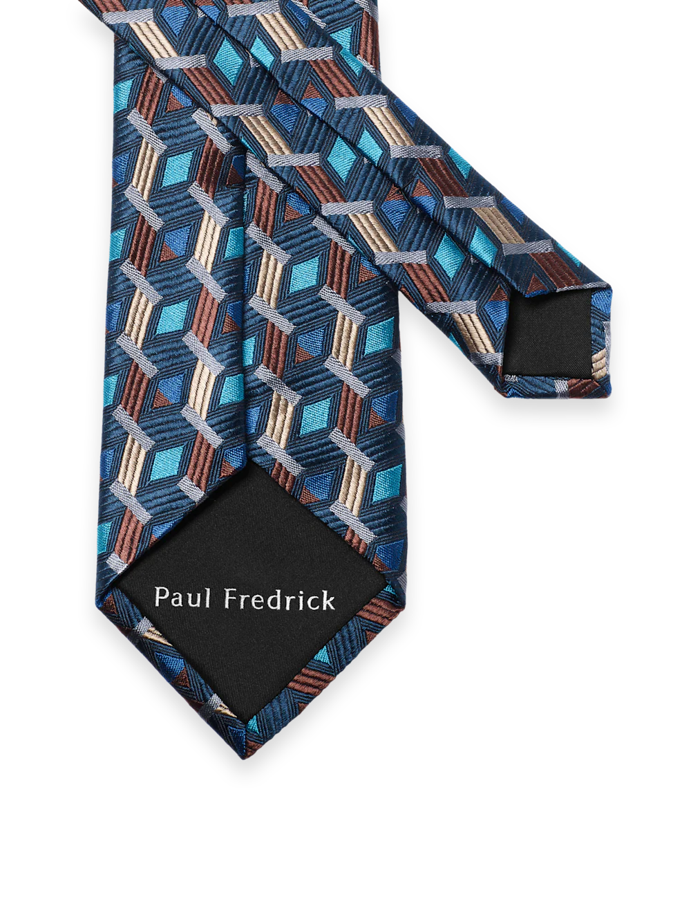 Geometric Woven Silk Tie - Teal/gold - Image 3