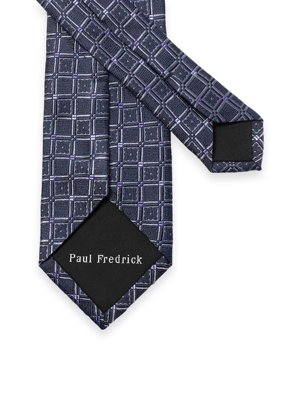 Geometric Woven Silk Tie - Grey/purple - Image 3