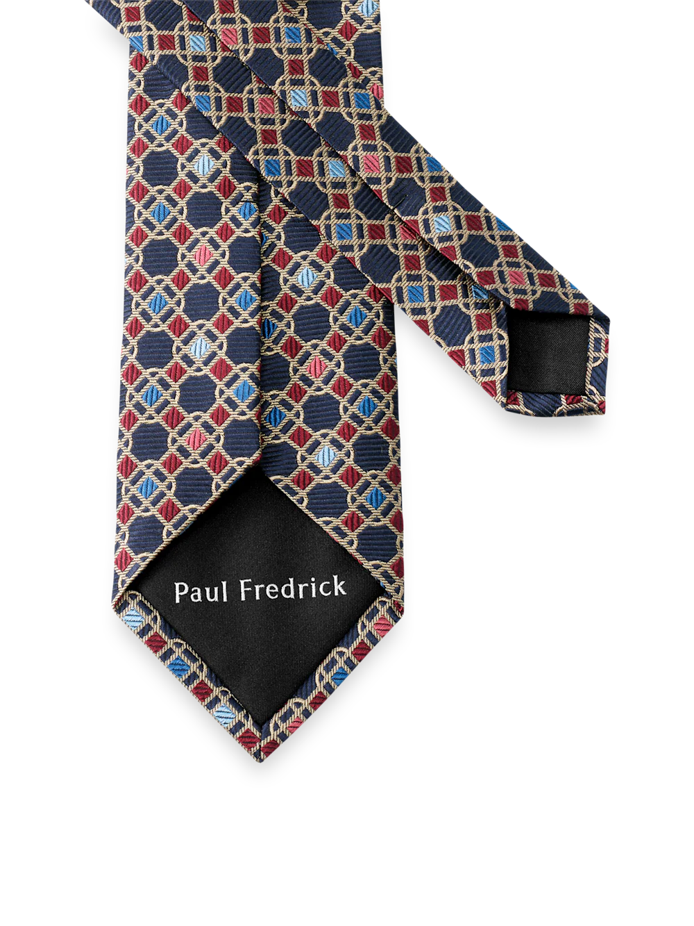 Geometric Woven Silk Tie - Navy Multi - Image 3