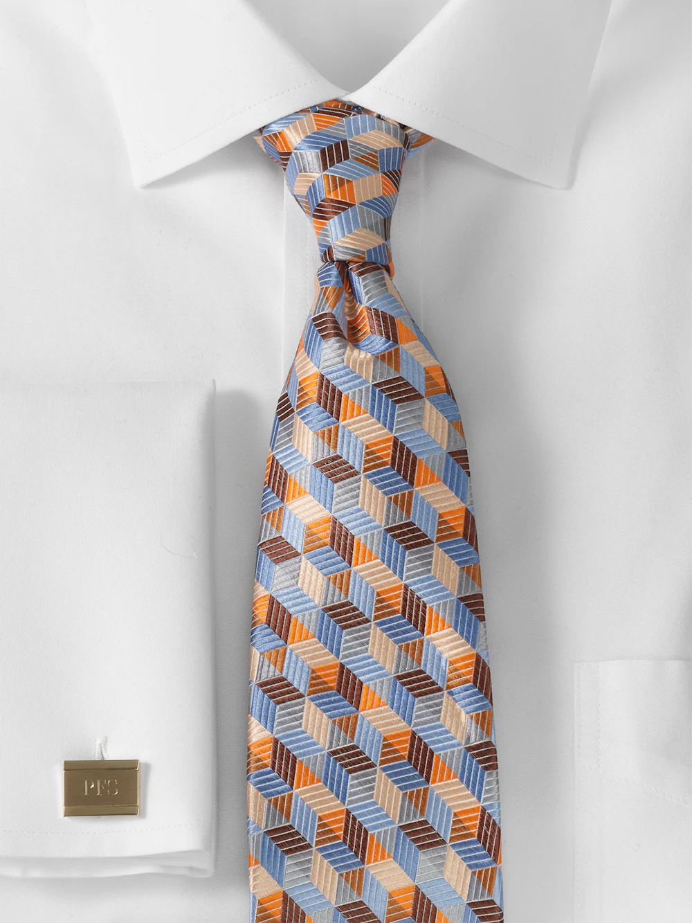 Geometric Woven Silk Tie - Orange Multi - Image 2