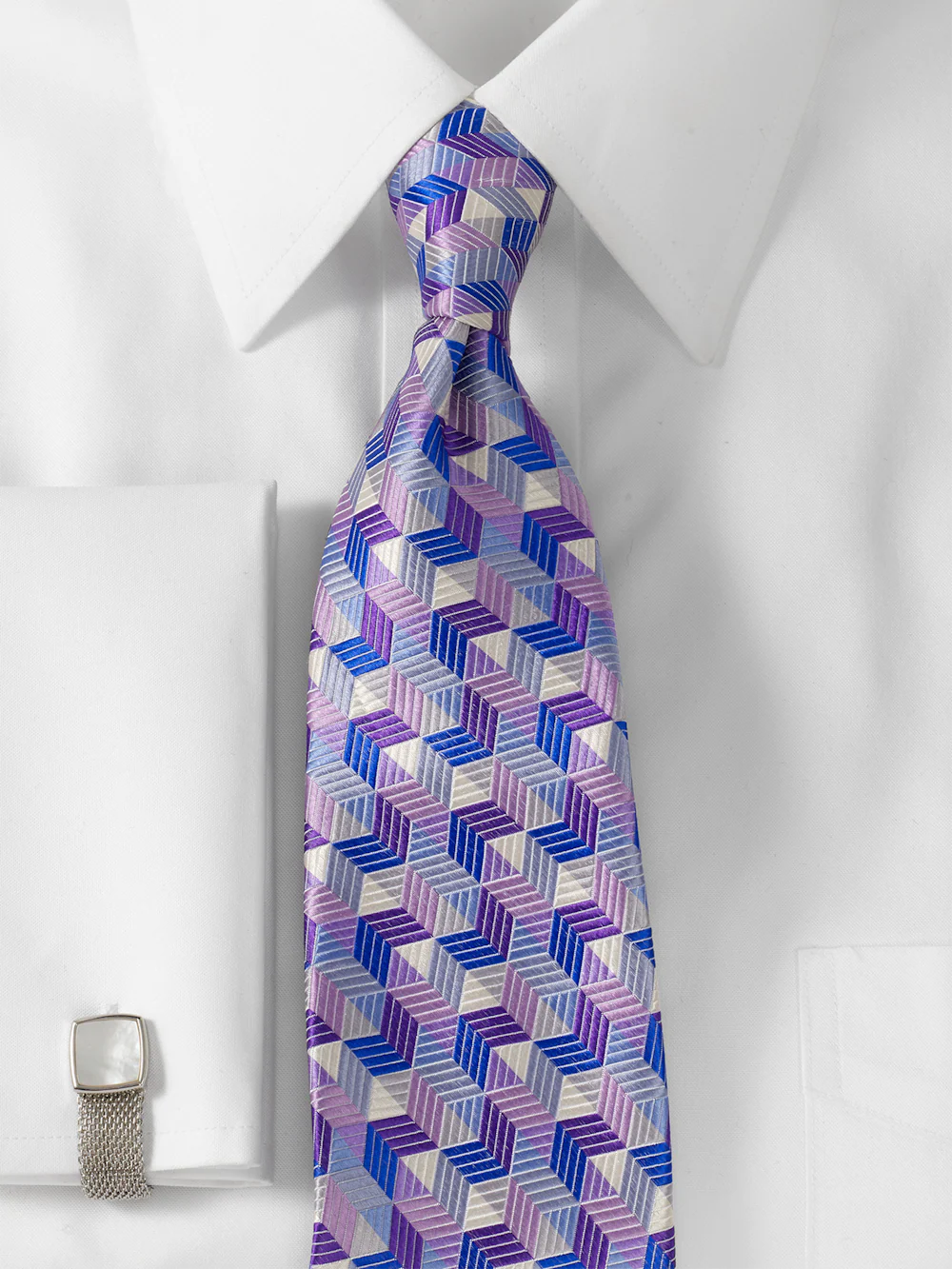 Geometric Woven Silk Tie - Purple Multi - Image 2