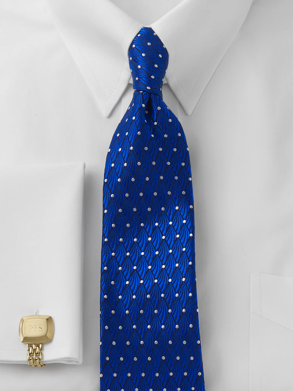 Geometric Woven Silk Tie - Blue - Image 2