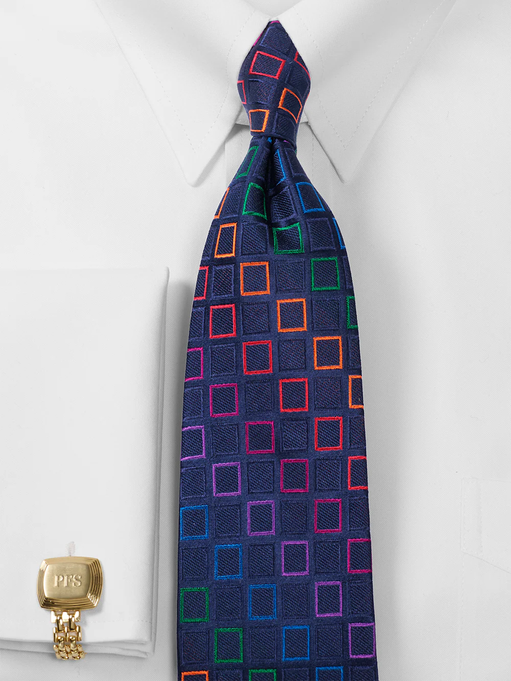 Geometric Woven Silk Tie - Navy Multi - Image 2