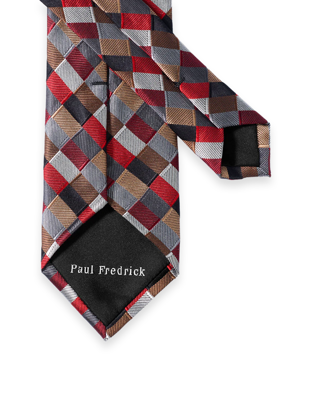 Geometric Woven Silk Tie - Red Multi - Image 3