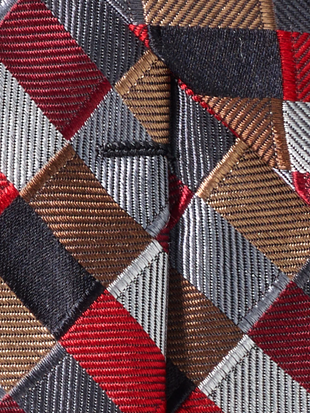 Geometric Woven Silk Tie - Red Multi - Image 4