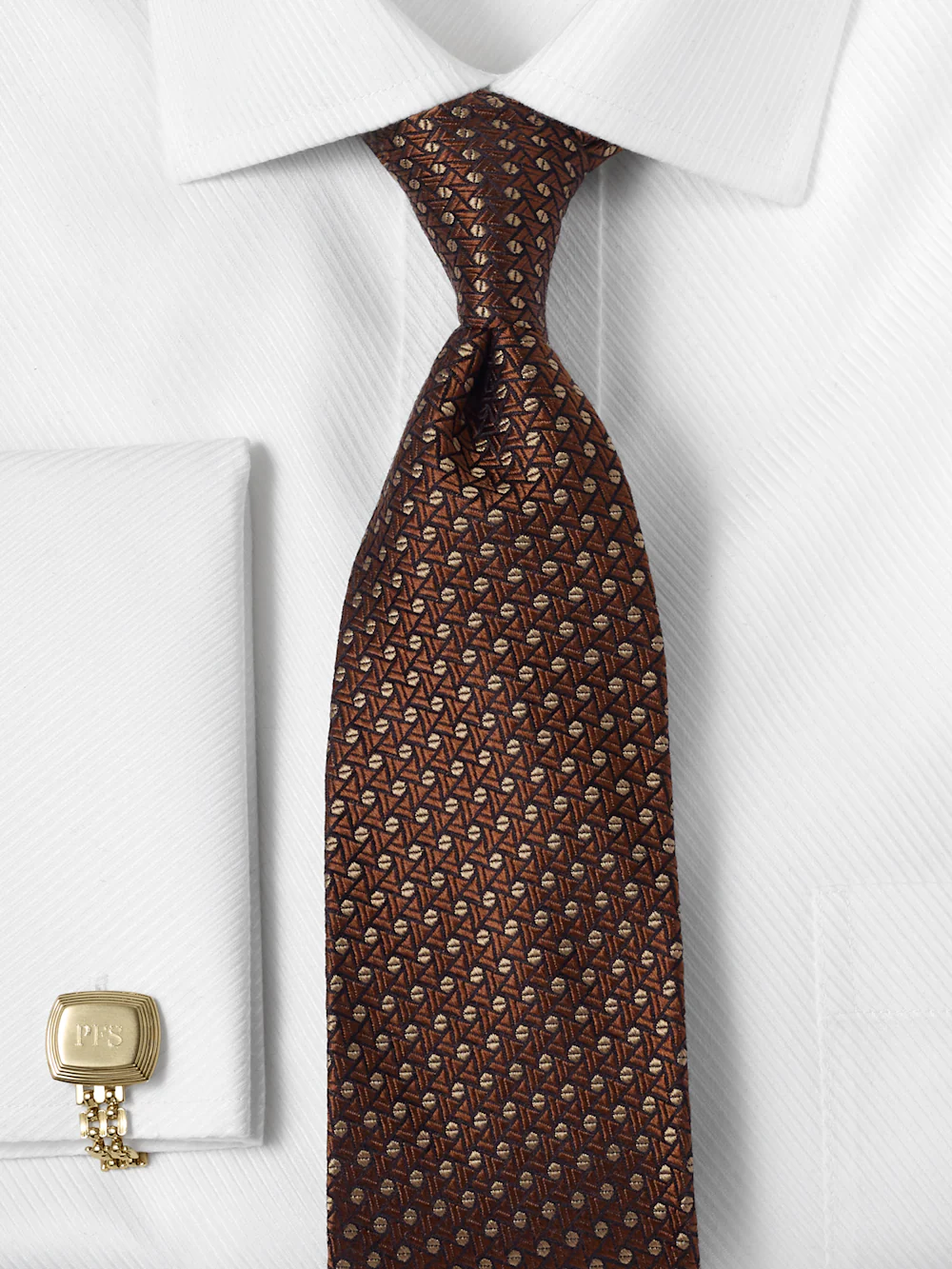 Geometric Woven Silk Tie - Brown - Image 2