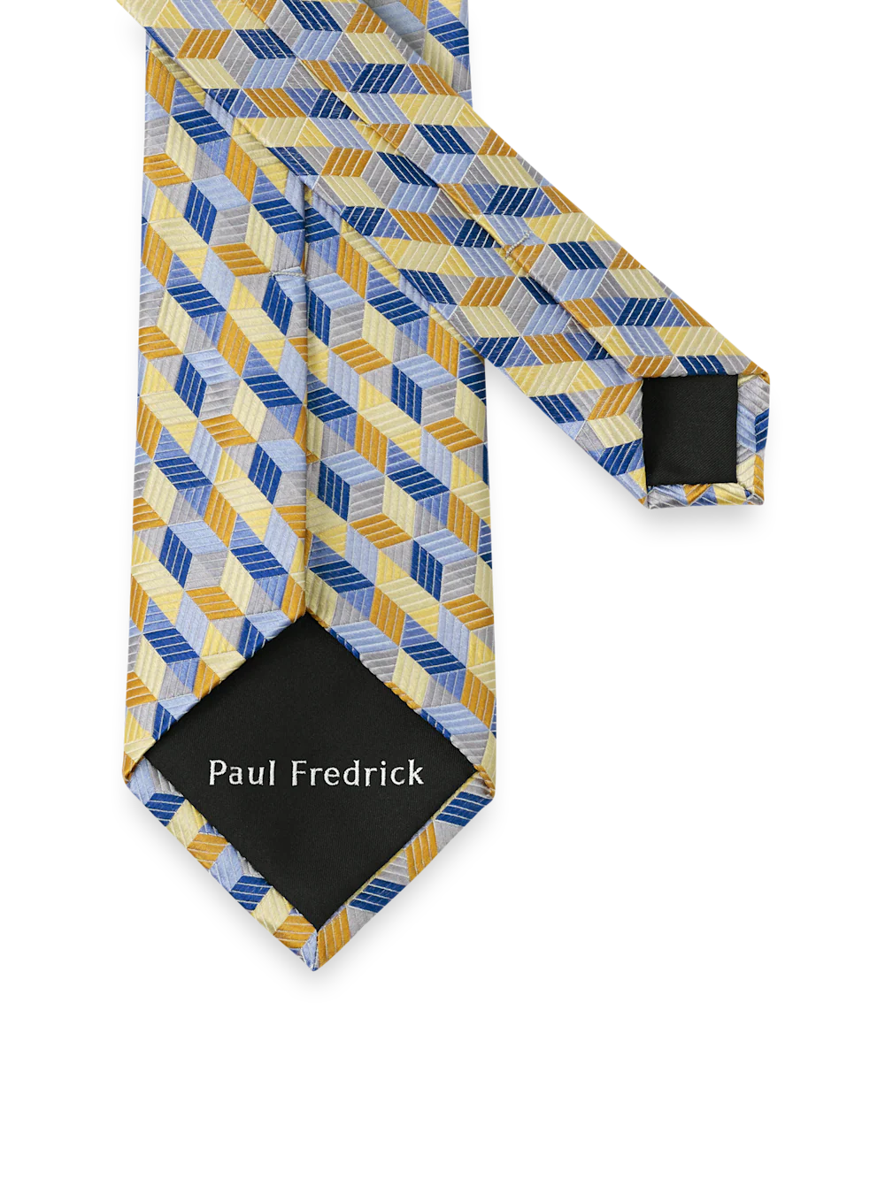 Geometric Woven Silk Tie - Yellow/blue - Image 3