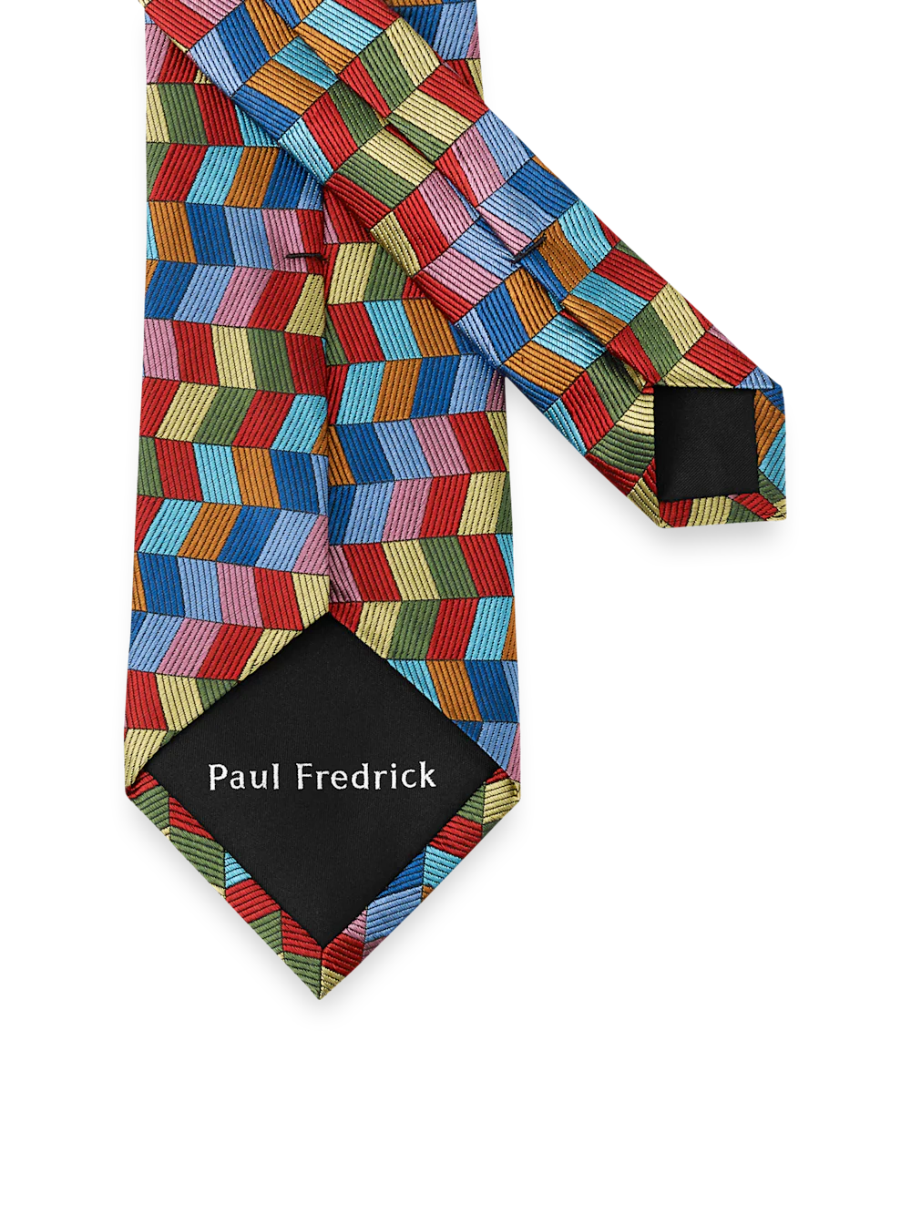 Geometric Woven Silk Tie - Red Multi - Image 3