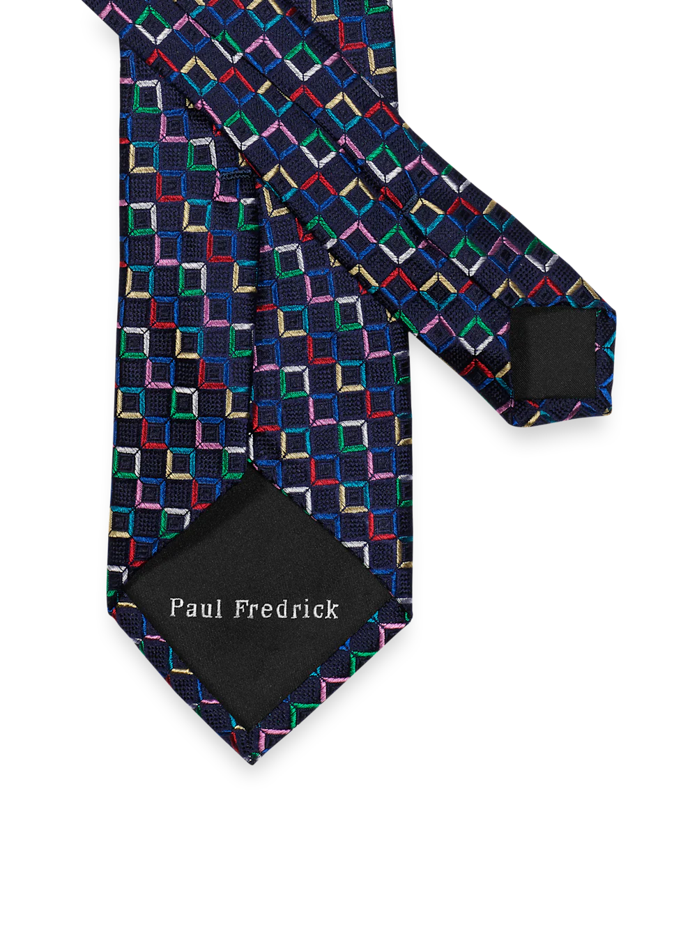 Geometric Woven Silk Tie - Navy Multi - Image 2