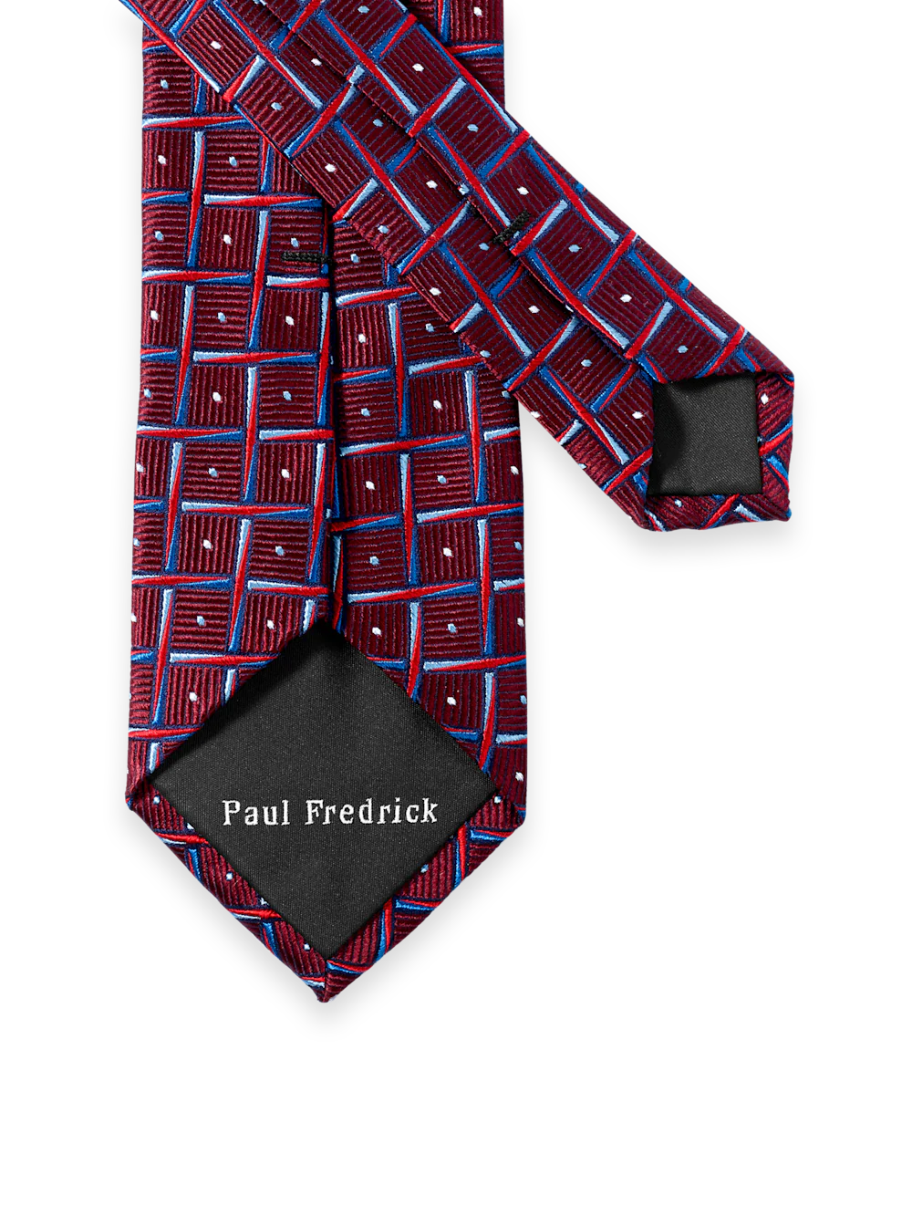 Geometric Woven Silk Tie - Red/blue - Image 3