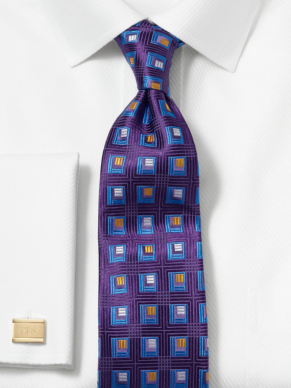 Geometric Woven Silk Tie - Purple Multi - Image 2