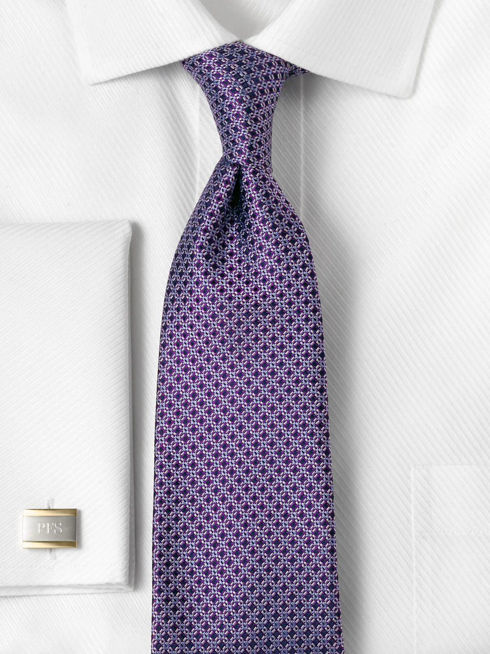 Grid Woven Silk Tie - Purple - Image 2