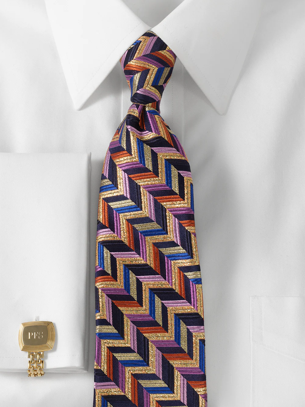 Herringbone Lurex Woven Silk Tie - Multi - Image 2