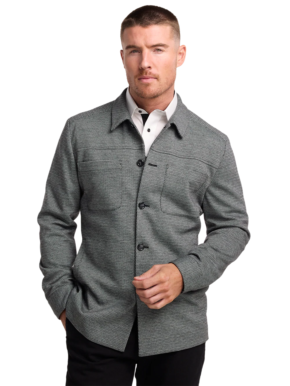 Herringbone Shirt Jacket - Black - Image 2