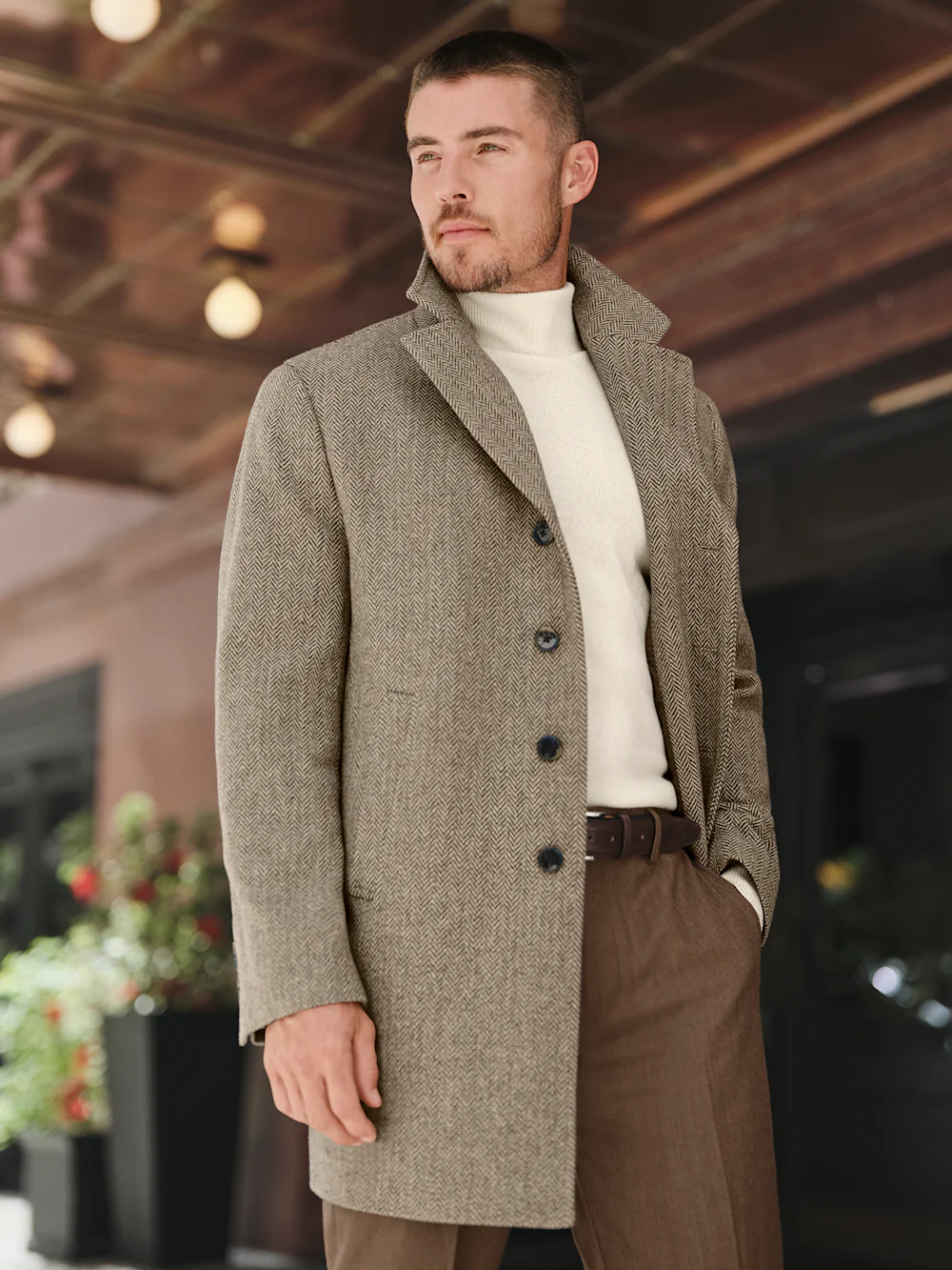 Herringbone Topcoat - Tan - Image 9