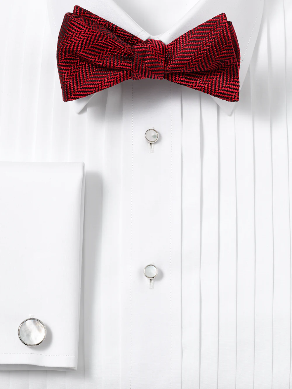 Herringbone Woven Silk Self-tie Bow Tie - Red - Image 2