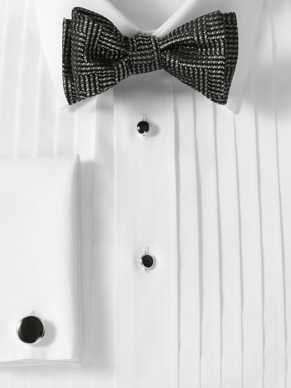 Herringbone Woven Silk Self-tied Bow Tie - Silver - Image 2