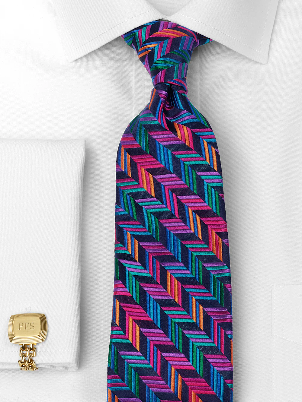 Herringbone Woven Silk Tie - Multi - Image 2