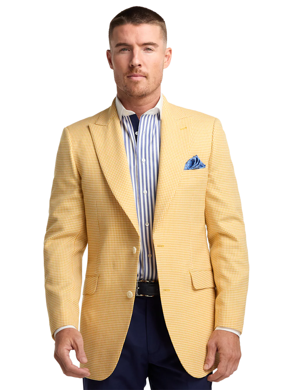Houndstooth Wool Single Breasted Peak Lapel Sport Coat - Yellow - Image 3