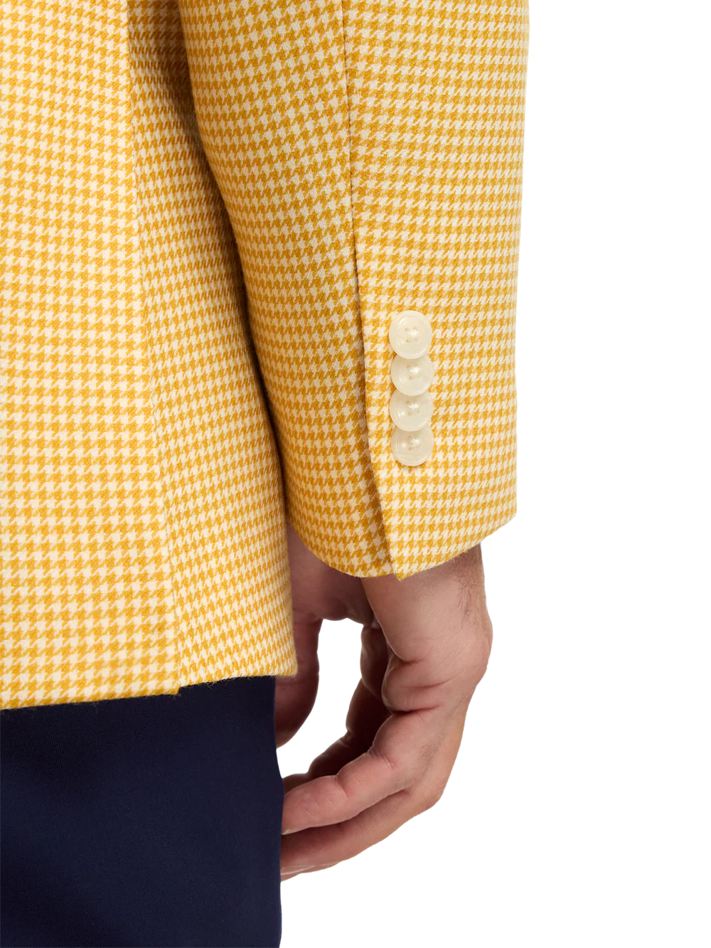 Houndstooth Wool Single Breasted Peak Lapel Sport Coat - Yellow - Image 4