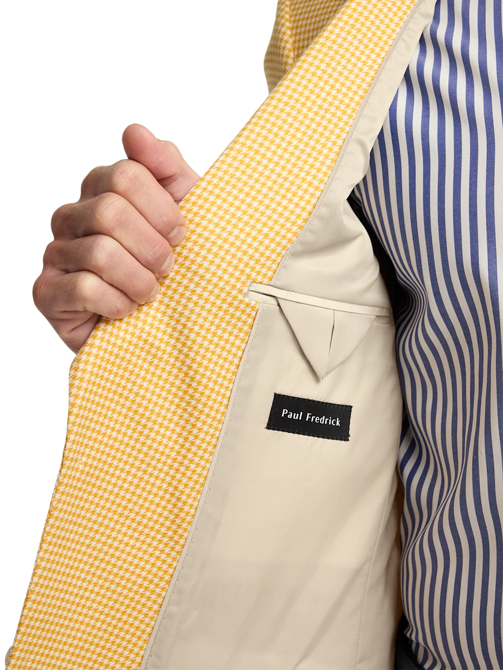 Houndstooth Wool Single Breasted Peak Lapel Sport Coat - Yellow - Image 5