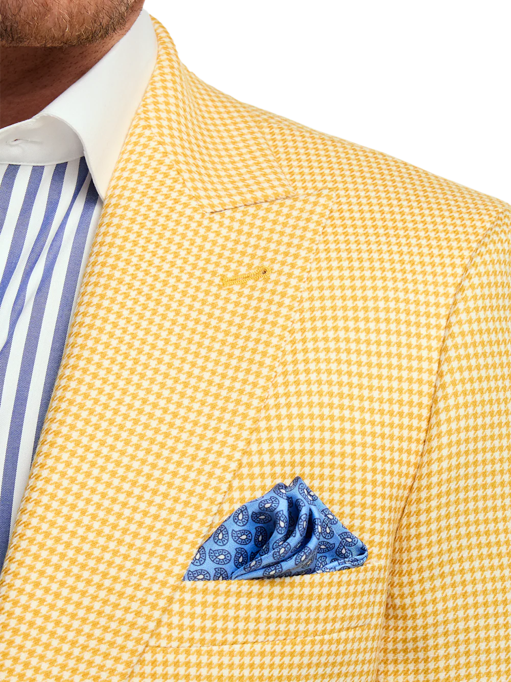 Houndstooth Wool Single Breasted Peak Lapel Sport Coat - Yellow - Image 7