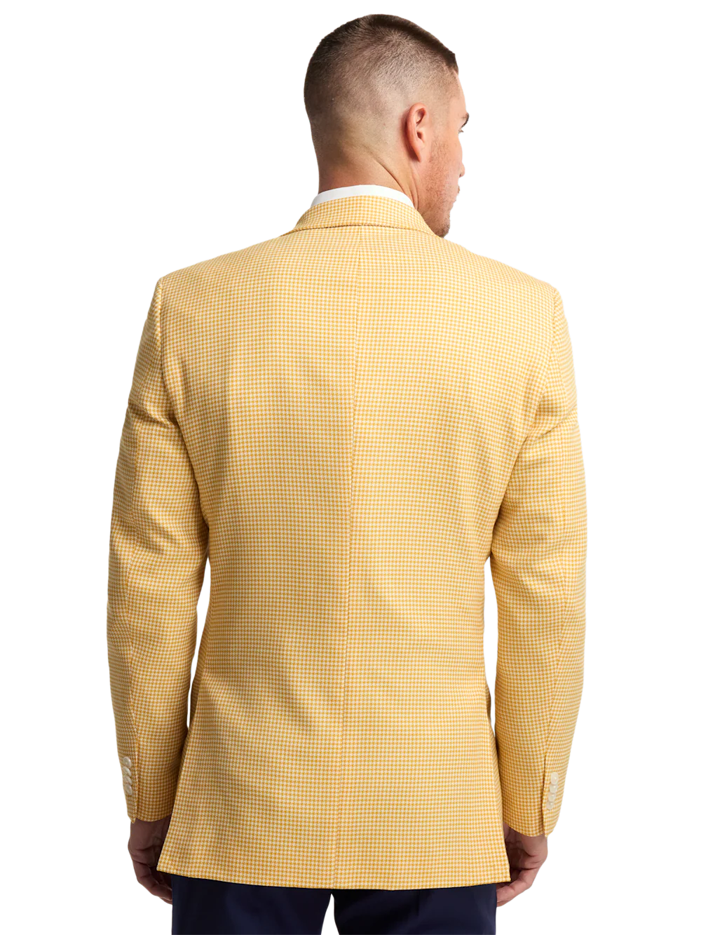 Houndstooth Wool Single Breasted Peak Lapel Sport Coat - Yellow - Image 8
