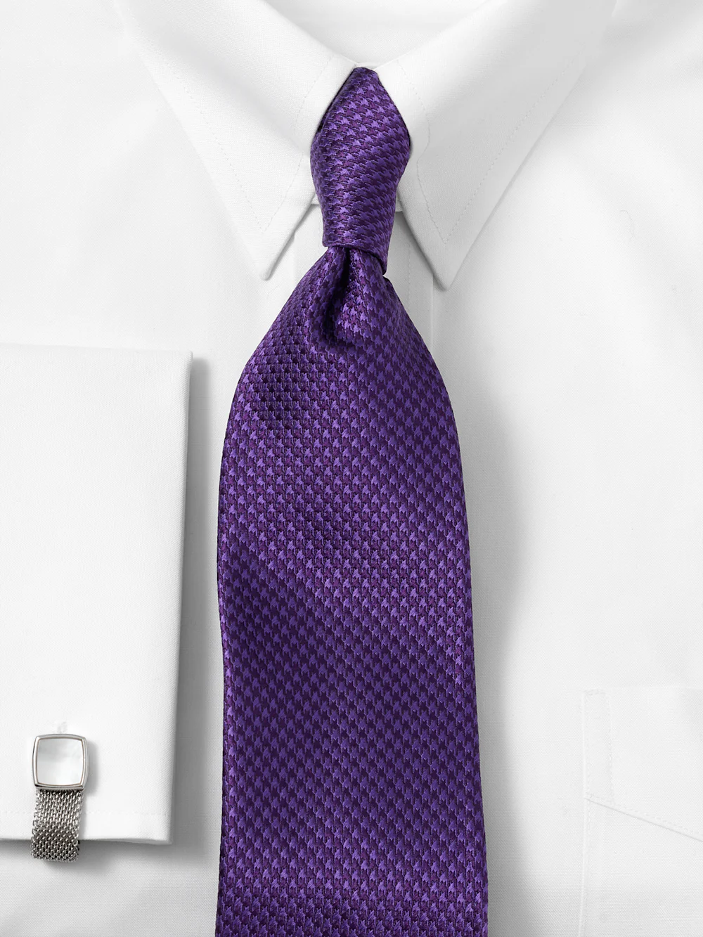 Houndstooth Woven Silk Tie - Purple - Image 2