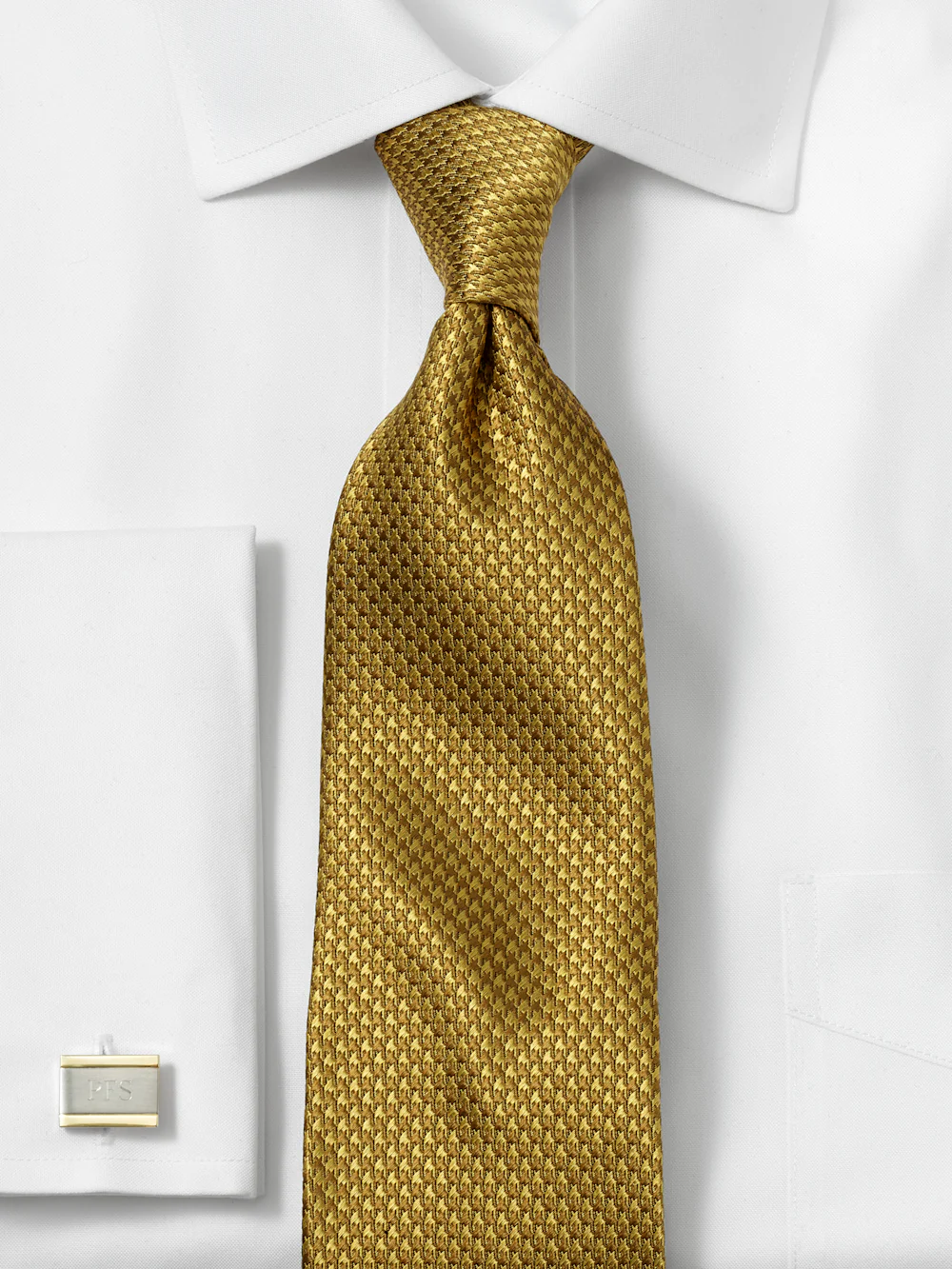 Houndstooth Woven Silk Tie - Gold - Image 2