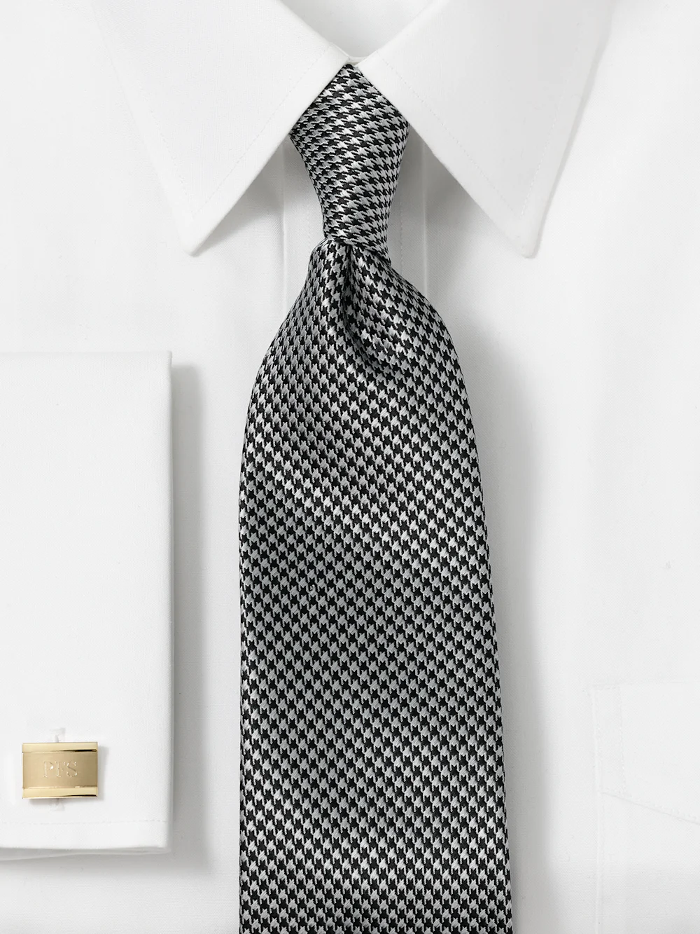 Houndstooth Woven Silk Tie - Black/grey - Image 2