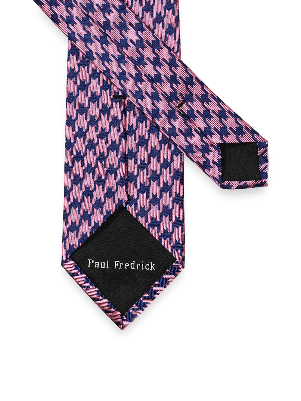 Houndstooth Woven Silk Tie - Pink/navy - Image 2