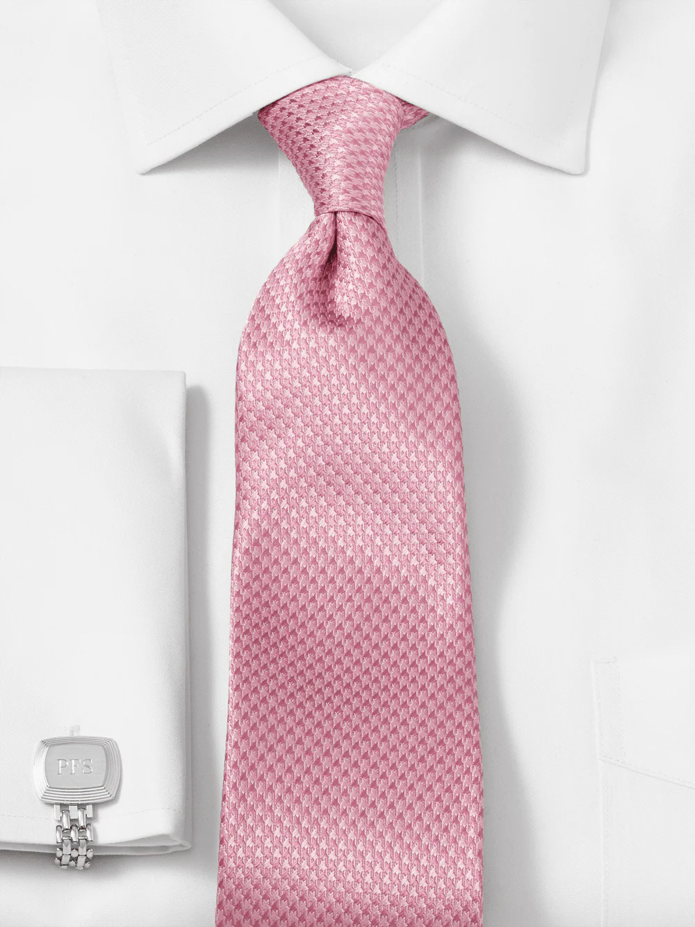 Houndstooth Woven Silk Tie - Pink - Image 2