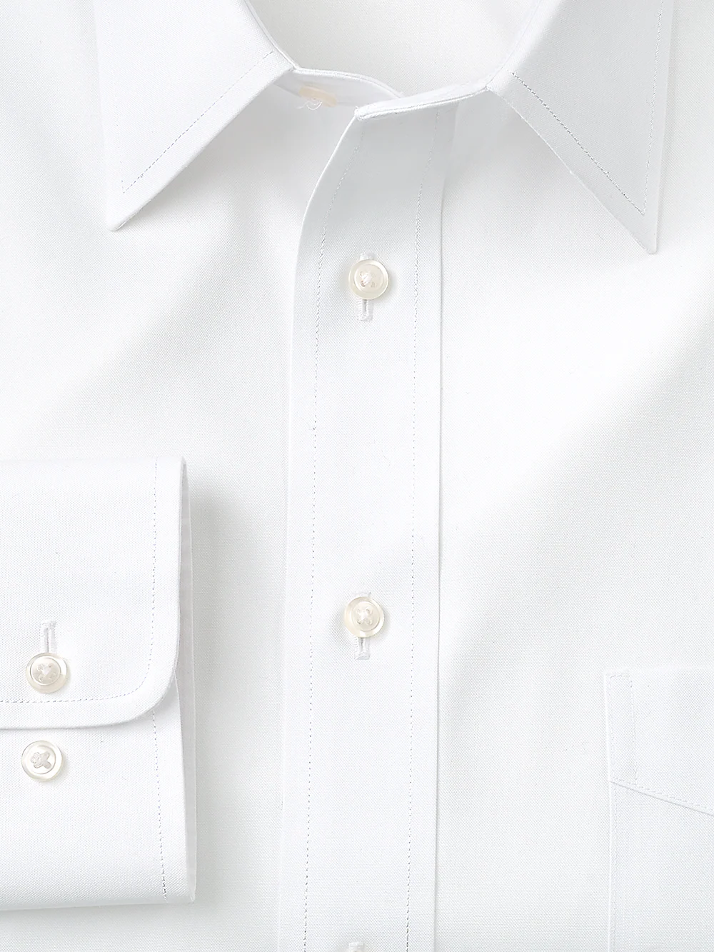 Impeccable Non-Iron Cotton Pinpoint Solid Color Straight Collar Dress Shirt - White - Image 2
