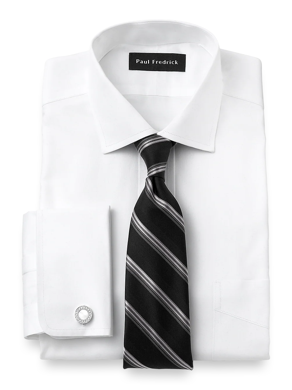 Impeccable Non-Iron Cotton Pinpoint Spread Collar French Cuff Dress Shirt - White - Image 2