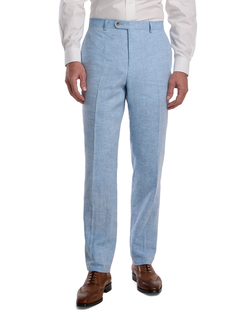 Italian Linen Blend Single Breasted Notch Lapel Suit Pant - Light Blue - Image 2