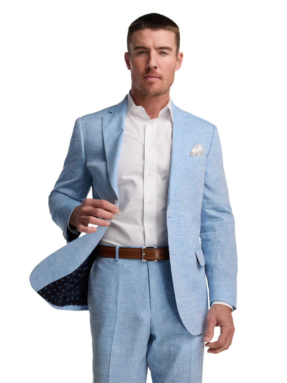 Italian Linen Blend Single Breasted Notch Lapel Suit - Light Blue - Image 2