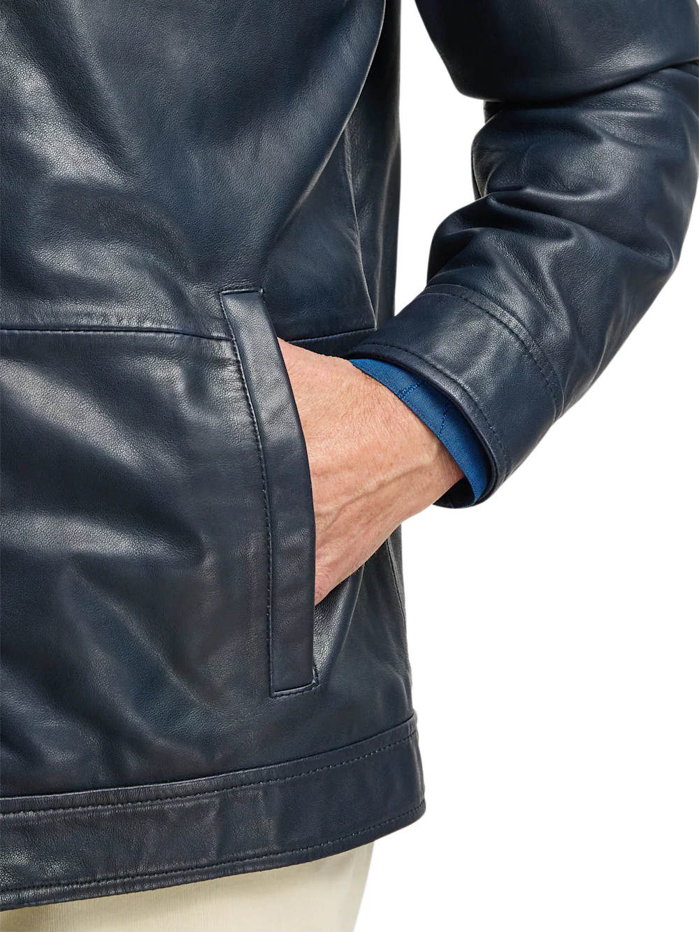 Leather Bomber Jacket - Navy - Image 7