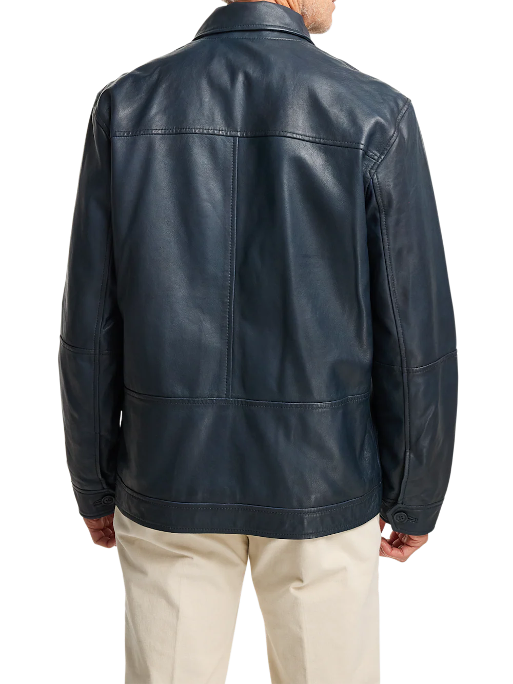 Leather Bomber Jacket - Navy - Image 8