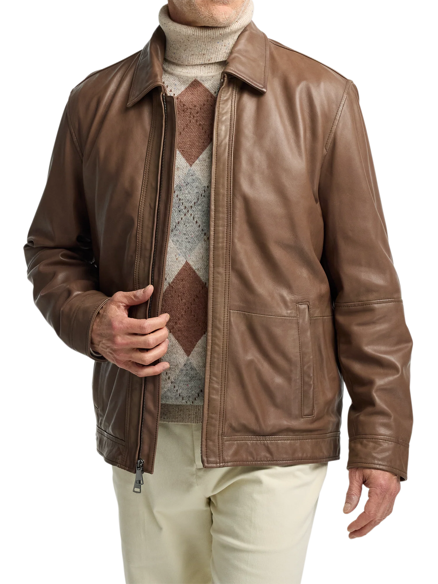 Leather Bomber Jacket - Brown - Image 2