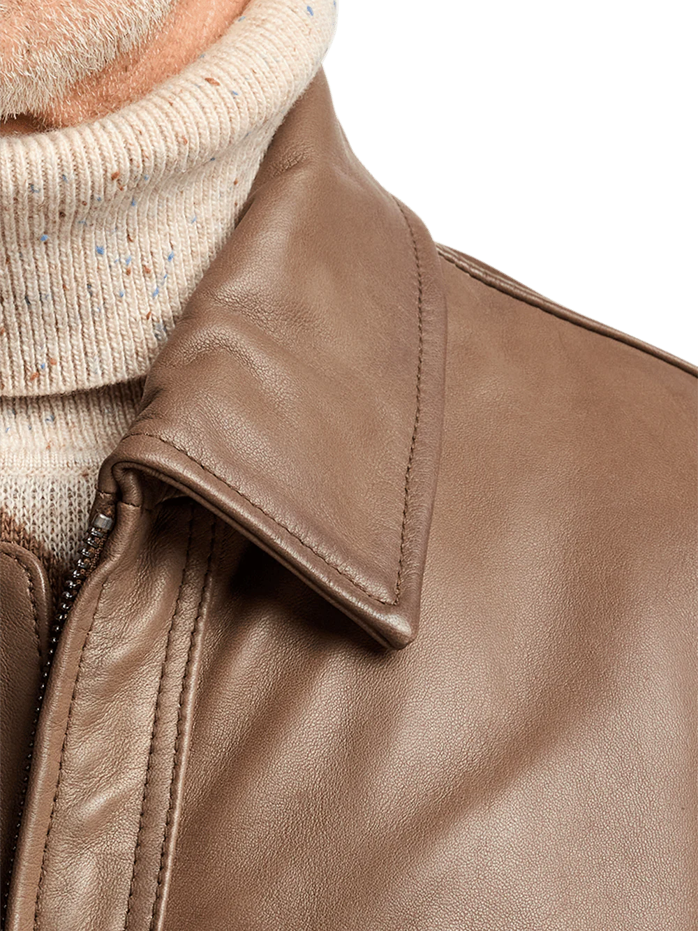 Leather Bomber Jacket - Brown - Image 6