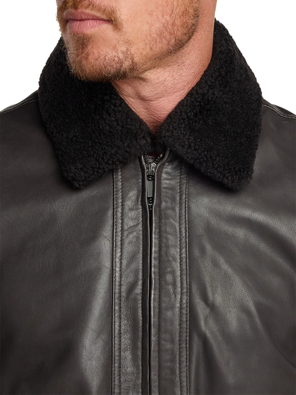 Leather Bomber Shearling Jacket - Brown - Image 5