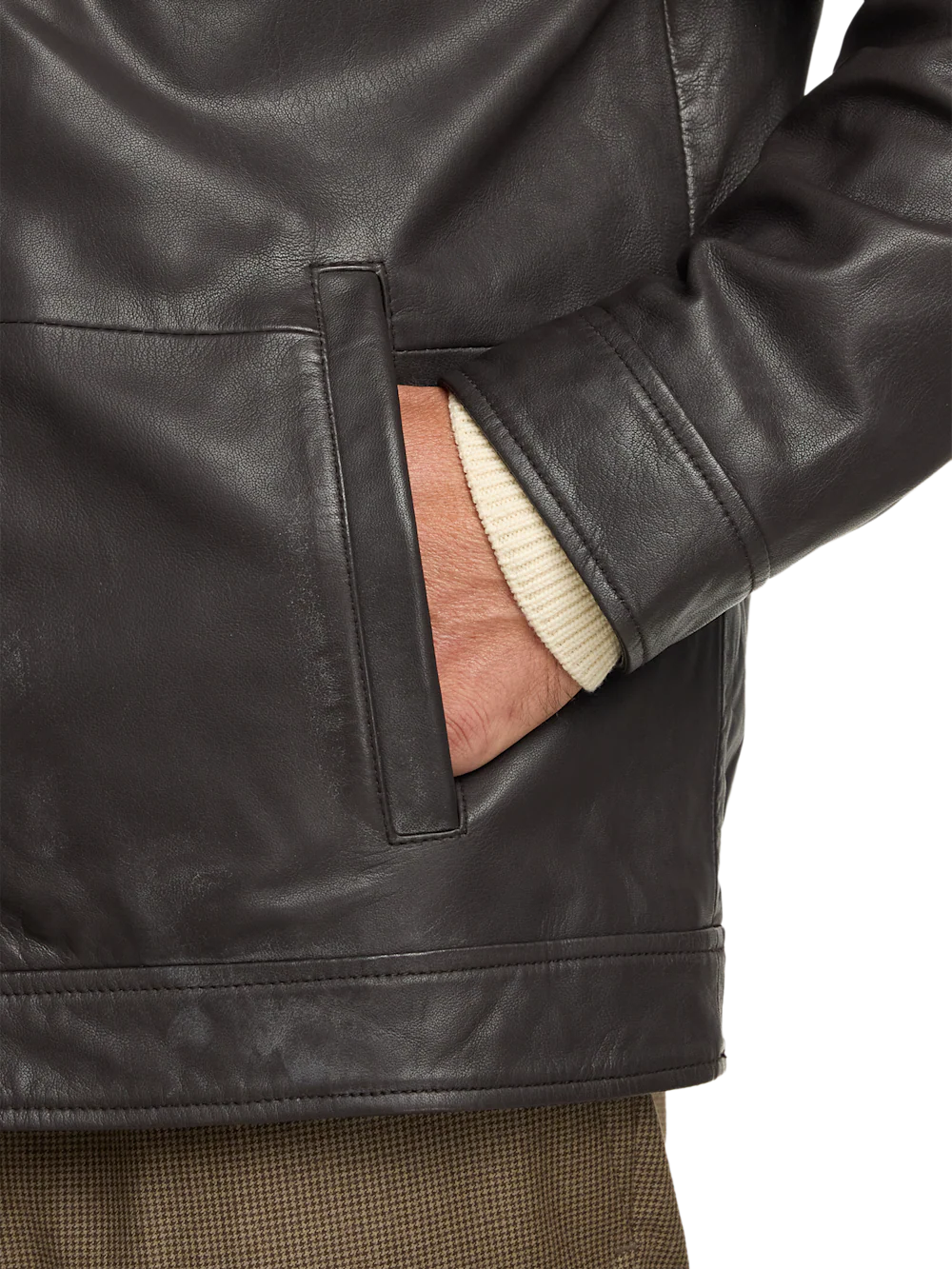 Leather Bomber Shearling Jacket - Brown - Image 6