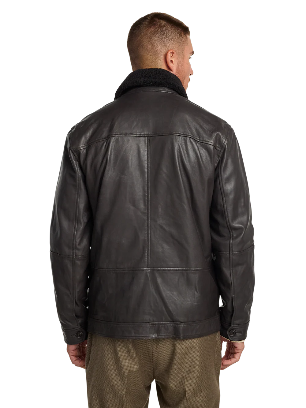 Leather Bomber Shearling Jacket - Brown - Image 7