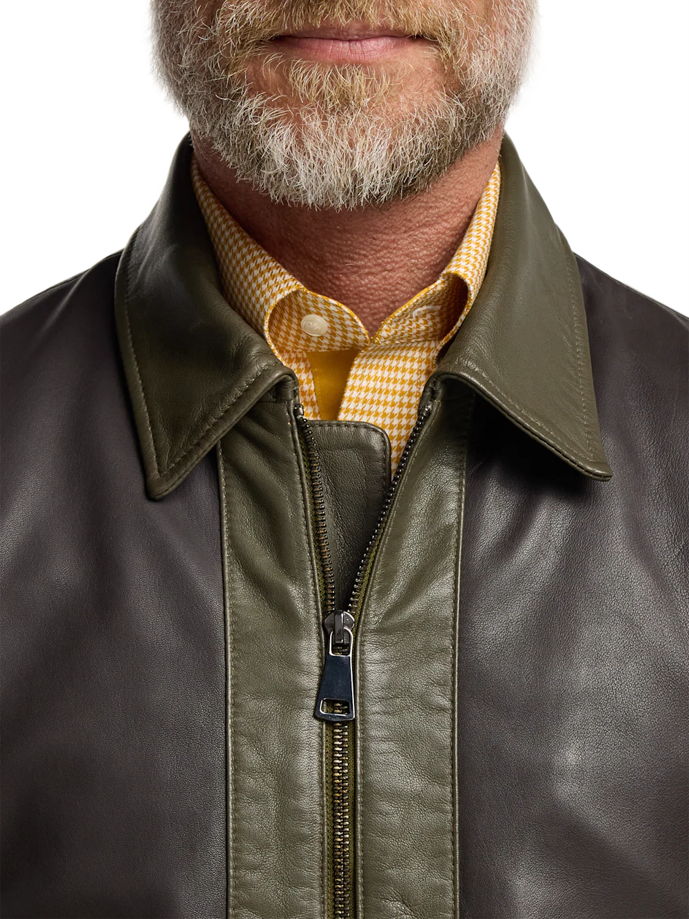 Leather Color Block Jacket - Dark Brown/olive - Image 5