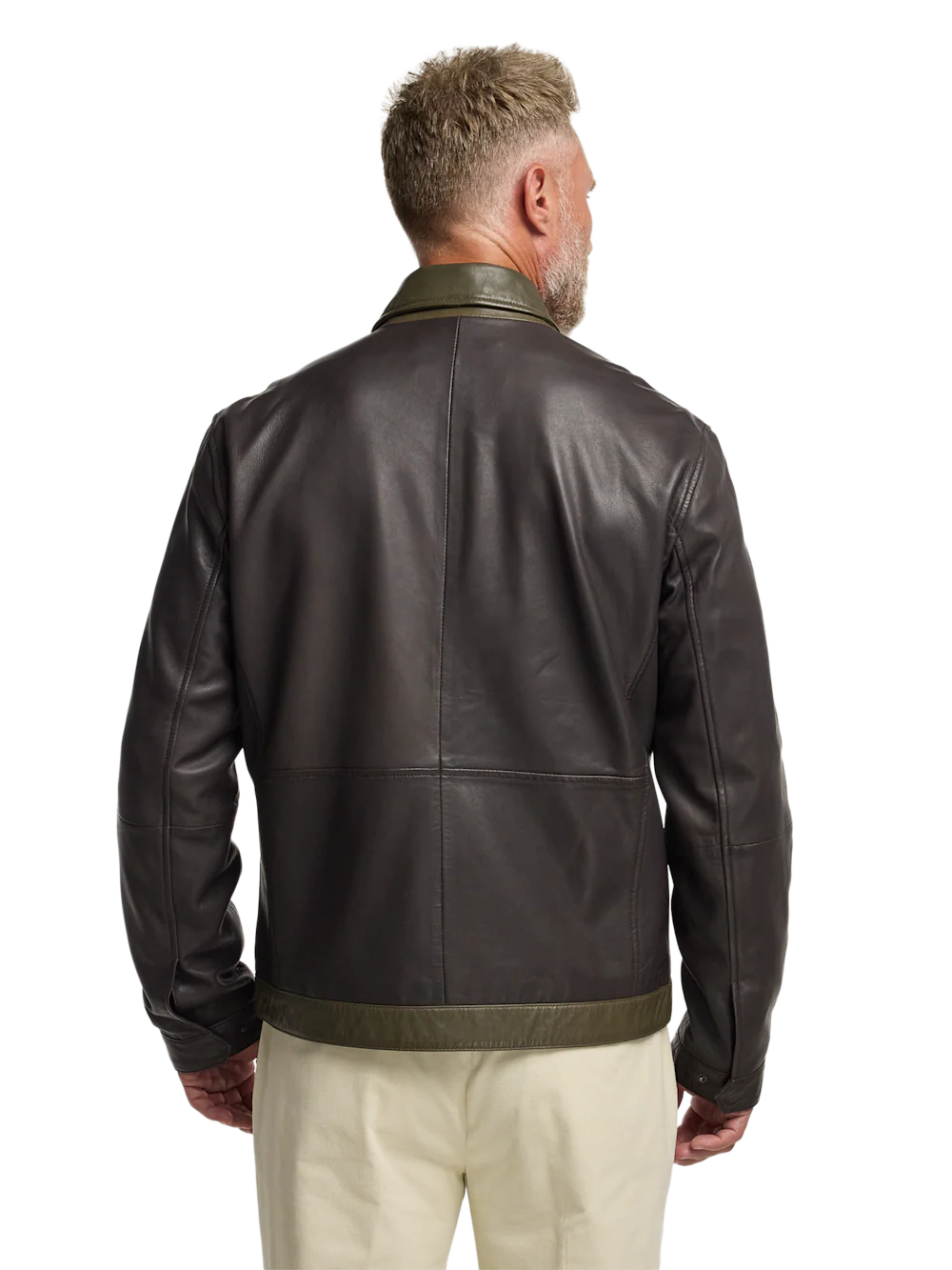 Leather Color Block Jacket - Dark Brown/olive - Image 7