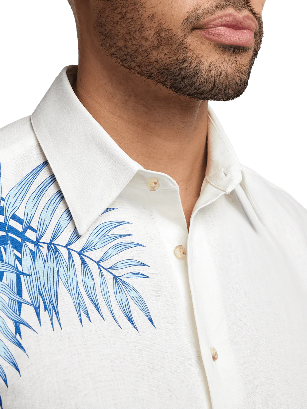 Linen Blend Botanical Print Casual Shirt - White - Image 3