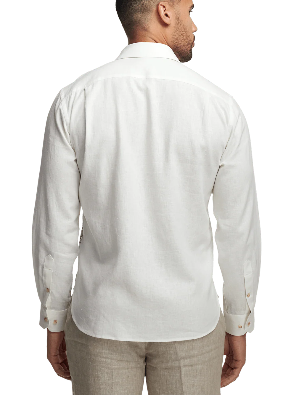 Linen Blend Botanical Print Casual Shirt - White - Image 5