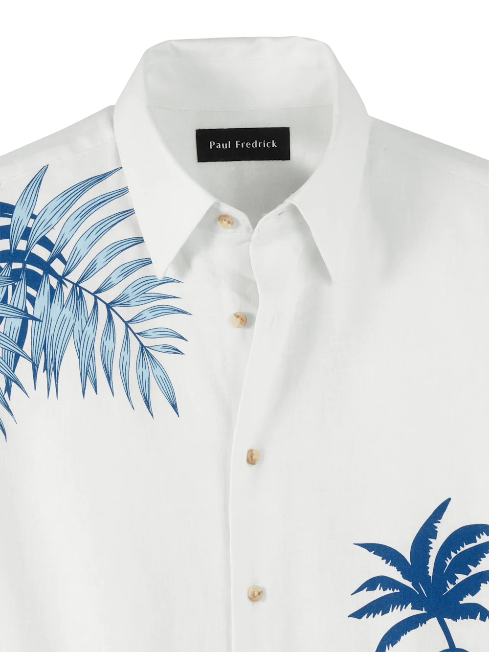 Linen Blend Botanical Print Casual Shirt - White - Image 6