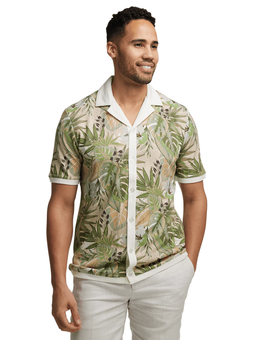 Linen Blend Button Front Camp Collar - Multi - Image 2